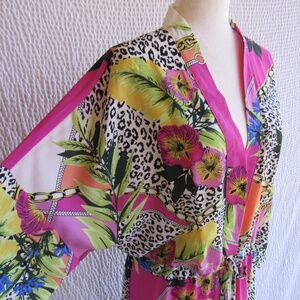 Boston Proper Colorful Robe S Front tie Full Length Drawstring 14 inch Side Slit